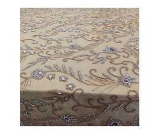 Harga grosir penjualan laris kain manik-manik mewah buatan tangan Zari Work untuk membuat gaun pesta wanita tersedia untuk ekspor