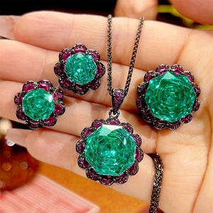 New Arrival Eco-friendly Copper Black Gold Plated 16-10MM Green Zircon Necklace <b>Earrings</b> Ring Jewelry <b>Sets</b> for Statement - Product Image 2