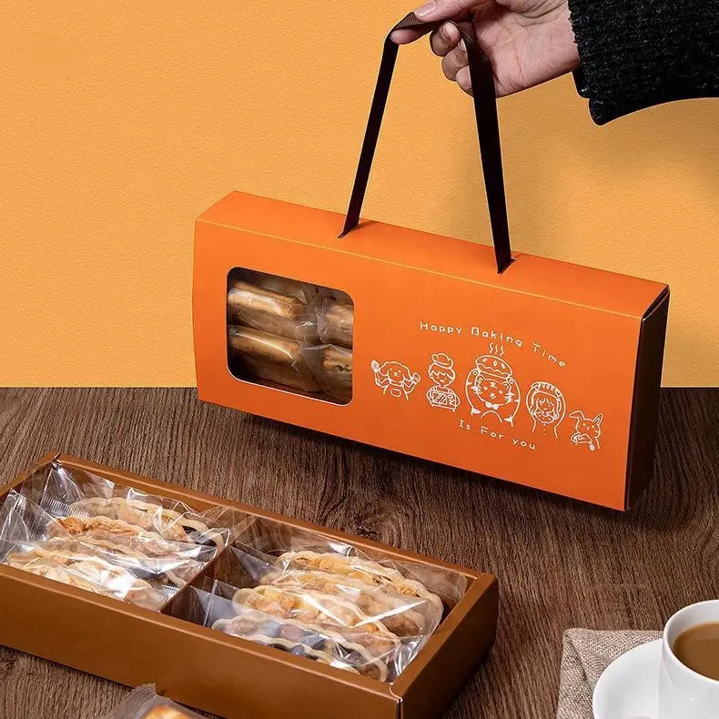 Luxo biscoito doces embalagem saco personalização bonito portátil comida presente caixa caixas de papel por atacado para cookies