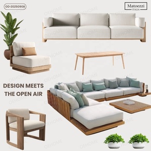 Meubles d'extérieur modernes en bois avec structure en aluminium et coussins résistants aux intempéries pour patio, <span class=keywords><strong>jardin</strong></span>, <span class=keywords><strong>salon</strong></span>, terrasse, resort, bord <span class=keywords><strong>de</strong></span> piscine - Product Image 4