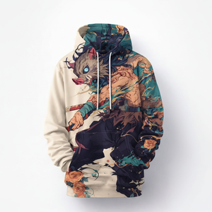 เสื้อฮู้ดดี้ผู้ชายคุณภาพสูง ผ้าฝ้าย 100% สำหรับฤดูหนาว พิมพ์ลายอนิเมะอินุสเกะตามสั่ง ดีไซน์โลโก้ด้านหน้า คอซิป - Product Image 1