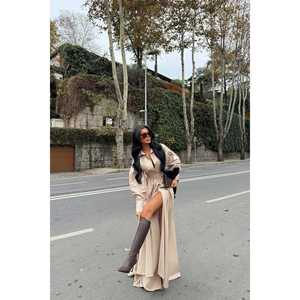 Robe longue en jean personnalisable pour femme avec ceinture beige, motif floral et à pois élégant, taille XS, idéale pour les soirées et les clubs - Product Image 3