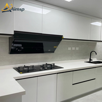 Ensemble de meubles de cuisine modulaires Aimsp modernes, sur mesure, blanc brillant, sans poignées, design en L, avec rangements