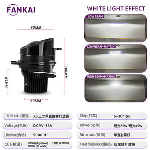 Phare antibrouillard Fankai 45W à LED Tri-Matrix à double faisceau, lentille haute puissance en alliage d'aluminium, montage universel pour modification automobile, lampe couleur 6500K - Product Image 2