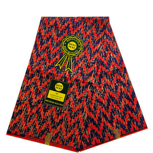 Tessuto in <span class=keywords><strong>Cotone</strong></span> <span class=keywords><strong>Organza</strong></span> Stampato Kente <span class=keywords><strong>di</strong></span> Alta Qualità, 6 Iarde, Peso Medio, per Abbigliamento, Tessuto Cerato Dorato - Product Image 3