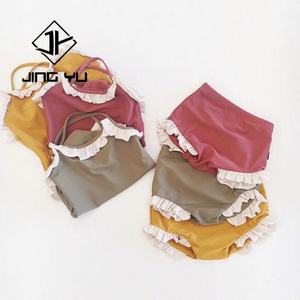 Traje de Baño de Diseñador para Niñas, Estilo Hawaiano con Volantes, Protección Solar, Bikini de Poliéster Personalizado de Alta Calidad - Product Image 2