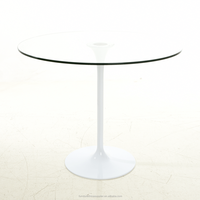 Table à manger moderne Tulip avec plateau en verre et base en aluminium blanc, table ronde RT-526