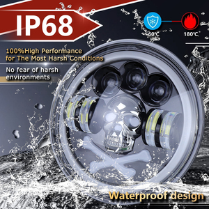 Phare LED Tête de Mort 7 Pouces 6500LM Accessoires Moto Blanc/Jaune Anneau Halo RGB Angel Eye DRL pour Ampoule H4 65W 12V - Product Image 3