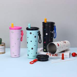 Thermos en acier inoxydable 316 motif dessin animé, grande capacité, pour voiture, avec <span class=keywords><strong>paille</strong></span> et tasse à café, vente en gros - Product Image 1