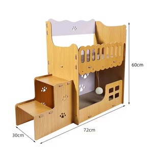 Villa Corrugated Cat <b>Bed</b> Square Wooden Cat <b>Bed</b> with Replaceable Scratching Board <b>Space</b>-<b>Saving</b> Vertical Double-Layer Cat House - Product Image 5