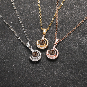 Collar de Moda con Colgante de Sol <span class=keywords><strong>y</strong></span> Luna de Cobre con Proyección de Foto Personalizada de Zirconia, Te Amo, para Mujer - Product Image 2