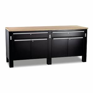 Gabinete de Herramientas 506 Kl, Banco de Trabajo de Acero Negro con Superficie de Madera, Cajón de Almacenamiento y Puerta para Uso en Garaje o Taller - Product Image 1