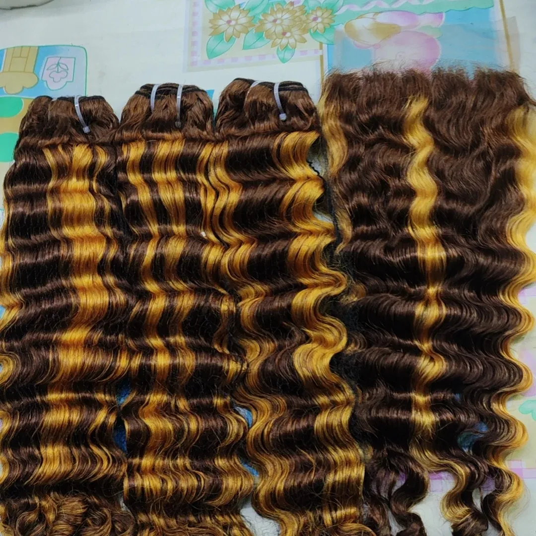 New Arrival Balayage Color Thick Ends Raw Russian Curly Natural Wave Invisible Genius Weft Human Hair extensions