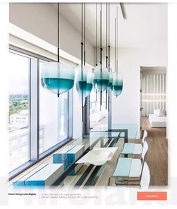 Mỹ Sang Trọng Nghệ Thuật Hiện Đại Thủy Tinh Đèn Chùm Màu Xanh Trắng Ấm Trắng Trần Treo Ánh Sáng Với Hình Dạng Hình Bầu Dục Cho Nhà Hàng - Product Image 3