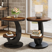 Table d'appoint avec table de rangement Étagère à 2 niveaux Étagère à étages Table d'appoint ronde avec étagère de rangement d'angle