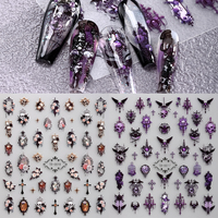 Autocollants et Décalcomanies d'Ongles 5D DIY Design Têtes de Mort Gothiques, Gemmes, Papillons et Roses Thème Fantaisie pour Embellissement des Ongles