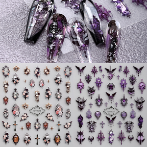 Bộ dán trang trí móng tay 5D hình hoa hồng, bướm, đầu lâu Gothic, đá quý, chủ đề giả tưởng, dùng để trang trí móng tay tự làm - Product Image 4