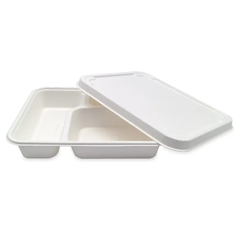 Eco Friendly Takeaway Paper Lunch Box Açúcar Retangular Clamshell Recipiente De Alimento Biodegradável Com Tampa