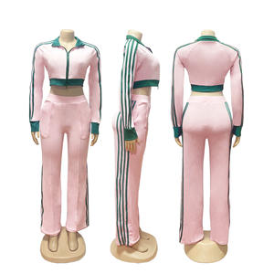 Viviblook Z722ST05 <b>Women</b> <b>Outfits</b> Tracksuit Casual Zipper Cardigan Jacket Top Slim Fit Casual Pants Plus Zise Set 2 Piece Sets - Product Image 3