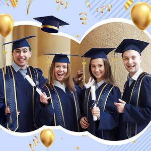 Personalizado al por mayor de La Universidad de soltero graduación bata gorra trajes de graduación americana azul vestido de graduación con sombrero y borla - Product Image 2