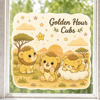 Autocollants personnalisés imperméables en PVC vinyle, motif lion et étoile Kawaii, autocollant décoratif électrostatique imprimé UV pour fenêtre et mur en verre