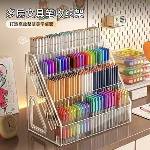 Acrylic Pen Holder With Compartments Desktop Storage Organizer For Office Supplies Marker Paintbrush Holder Square Plastic 3 4 - Product Image 4