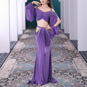 ELLE DANSES Oriental Sexy Violet Danse Du Ventre Costume Performance Porter Avec Perle Pendentif pour Femmes Adultes Danseurs Studios Spectacles - Product Image 2