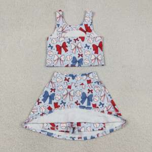 NO Tariffs Contact Us GSD2151 RTS New Kids Yoga Set <strong>Star</strong> Baseball Bows White Sleeveless Top &amp; Shorts Skirts Sets Girls <strong>Clothing</strong> - Product Image 5
