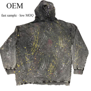 Sudadera con Capucha de Algodón 100% Lavado al Ácido, Estilo Vintage, de Invierno, Personalizada OEM, de Alta Calidad, Oversize, con Efecto Pintura en Aerosol - Product Image 4