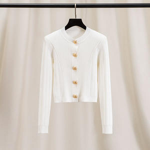 Maglione con fibbia autunno oro con perline da donna a maniche lunghe <span class=keywords><strong>Cardigan</strong></span> lavorato a maglia con spalline che dimagrisce giacca <span class=keywords><strong>Beige</strong></span> taglia unica - Product Image 5