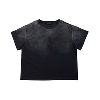 Kaos Pria Acid Washed Destroyed Custom Grunge Skull Graphic Ripped Holes Oversized Y2K Goth Streetwear Lengan Pendek