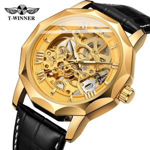 Montre-bracelet automatique à bracelet en cuir véritable, squelette, pour <span class=keywords><strong>homme</strong></span> - Product Image 3