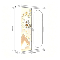 Armoire de chambre à coucher en acier à 2 portes coulissantes de couleur personnalisée avec miroir incurvé, grand rangement pour vêtements, fabrication OEM ODM