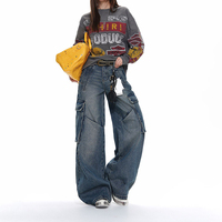 Jeans amples et larges de style workwear tendance à la mode américaine, multi-poches 3D, de haute qualité, pour hommes et femmes