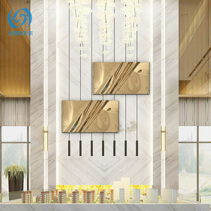 Décorations murales rectangulaires abstraites géométriques en acier inoxydable doré champagne, style moderne et luxueux, pour bureaux et espaces commerciaux - Product Image 1