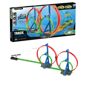Jouets de bricolage, combinaison de piste de course à 4 boucles, piste de chemin de fer, comprend 2 voitures de traction - Product Image 1