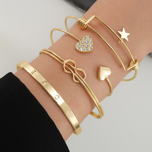 Elegant <b>Letter</b> Love Bangle Bracelet Set Gold Silver Color Heart Flower Infinite 8 Hollow Open Bracelets Women Trendy Jewelry - Product Image 6