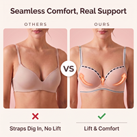 Soutien-gorge sans couture nude push-up à coupe 3/4 profonde, avec bordure en dentelle et bande rayée, pour femme, usage quotidien, vente en gros