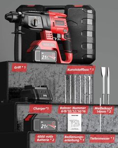 Martillo Eléctrico AKX para Bricolaje, Taladro Percutor Inalámbrico con Mango Giratorio de 360° y Mandril, Juego de Accesorios de 9 Piezas - Product Image 2