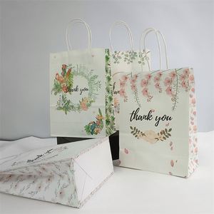 Floral Design 16*8*22cm Kraft Paper Gift <b>Bags</b> With Handle for Business Shopping Wedding Party Gifts - Product Image 2
