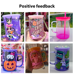 Mỹ Kho 15Oz Trống Thăng Hoa Rõ Ràng Trong Suốt Thạch Màu Thủy Tinh Màu Camper Cốc Cà Phê Với Màu Nắp Và Nắp - Product Image 6