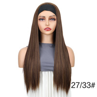 Perruque bandeau pour femme en fibre synthétique haute température, sans dentelle, avec foulard intégré, cheveux noirs longs raides et bouclés à grandes ondulations naturelles