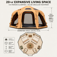 Tente de camping gonflable 5m, dôme en coton kaki, glamping de luxe, abri ciel étoilé, installation rapide et automatique, 4 saisons, imperméable 3000mm