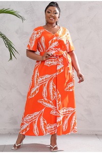 Vestido de Gasa de Manga Corta con Estampado Geométrico Elegante, Talla Grande, para Mujeres de hasta 90 kg, Estilo Americano, Novedad - Product Image 5
