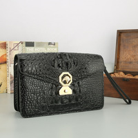 Sac à main pour homme de marque de créateur en peau de crocodile 100%, grand format, portable et polyvalent avec fermeture à glissière, style simple et tendance