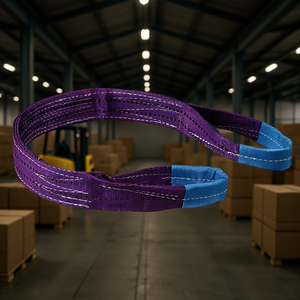 Sangles plates en polyester Fervi, extrémités violettes et bleues, longueur 2 m, équipement de levage robuste - Product Image 3