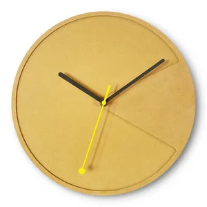 2024 nouveau Design amusant minimaliste Mdf bois horloge murale Logo personnalisé jaune rond nordique Simple horloge pour bureau à domicile