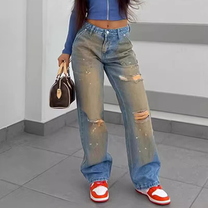 Jeans pour femmes Denim Jeans Pantalon Multi-Bag Design Poches à la taille amples Multi-dimensionnel Cross-Border Boyfriend Casual - Product Image 1