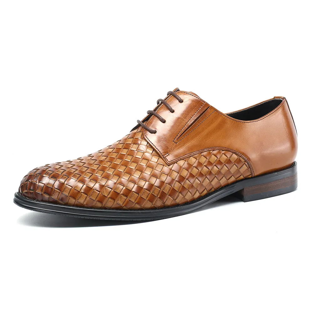 Wholesale woven textured leather shoes dress shoes for men