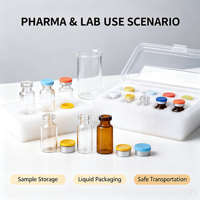 Flacon en verre vide de haute qualité, ambre transparent, plusieurs tailles, bouchon en caoutchouc scellé, emballage pharmaceutique